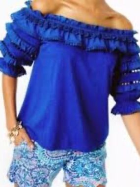 Lilly Pulitzer Royal Blue Off the Shoulder Brentwood Top